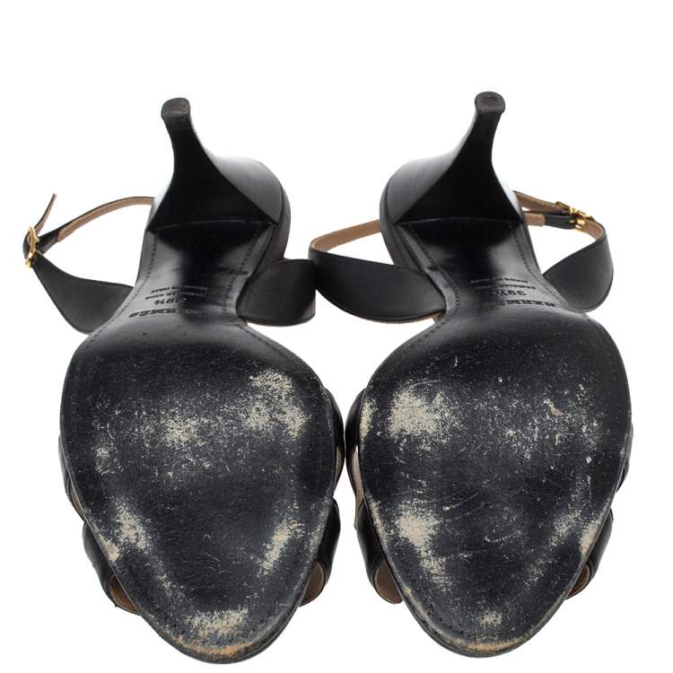 مملوكة مسبقًا Hermes Black Leather Night Slingback Sandals Size 39.5