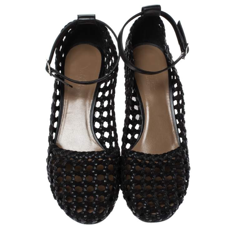 Pre Owned Hermès Black Woven Leather And Suede Block Heel Pumps Size 39