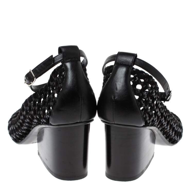 Pre Owned Hermès Black Woven Leather And Suede Block Heel Pumps Size 39