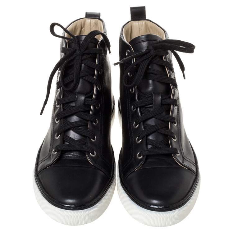 Pre Owned Hermès Black Leather Jimmy Lace Up High Top Sneakers Size 38