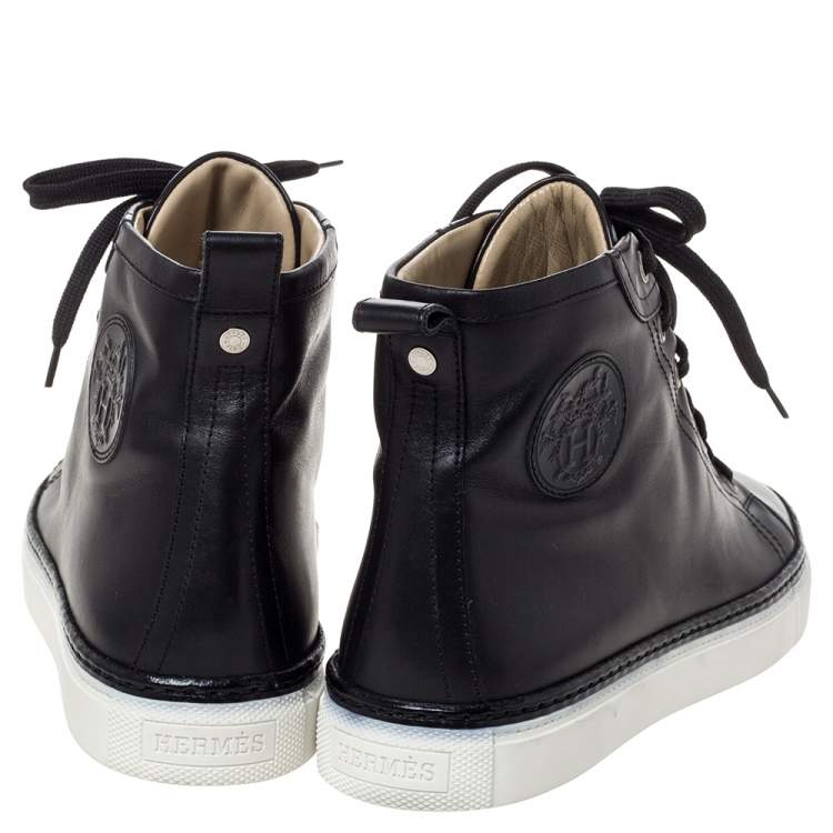 Pre Owned Hermès Black Leather Jimmy Lace Up High Top Sneakers Size 38