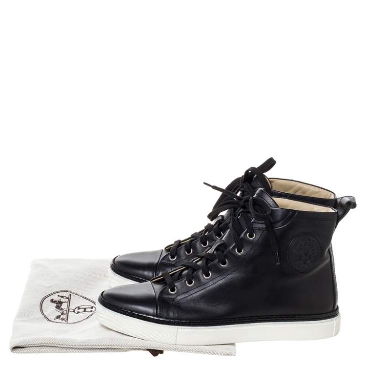 Pre Owned Hermès Black Leather Jimmy Lace Up High Top Sneakers Size 38