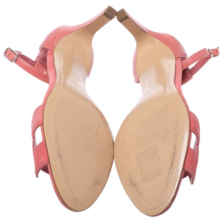 Pre Owned Hermes Pink Suede Leather Highlight  Ankle Strap Sandals Size 38.5