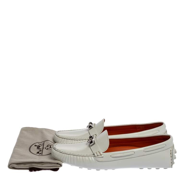 Pre Owned Hermes White Glossy Leather Irving Loafer Size 39