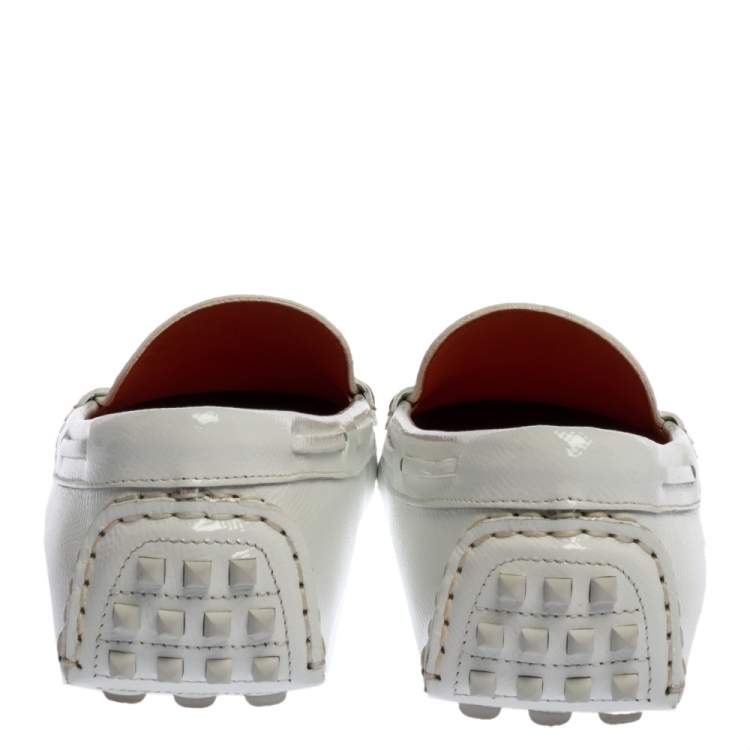 Pre Owned Hermes White Glossy Leather Irving Loafer Size 39