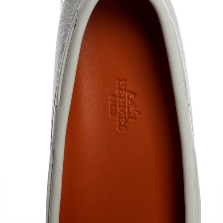Pre Owned Hermes White Glossy Leather Irving Loafer Size 39