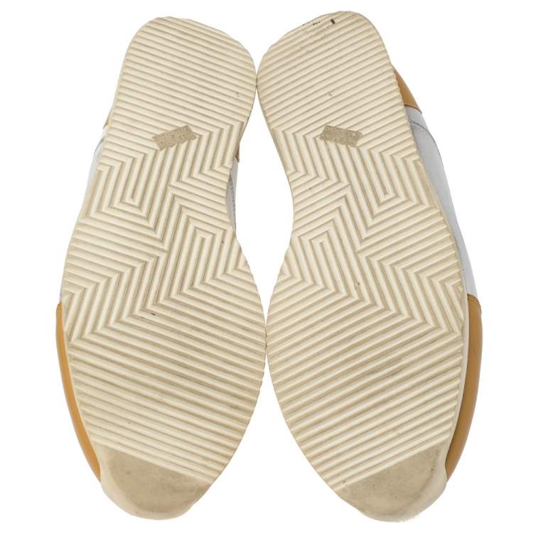 مملوكة مسبقًا Hermès Metallic Silver/Tan Leather Trail Low Top Sneakers Size 40