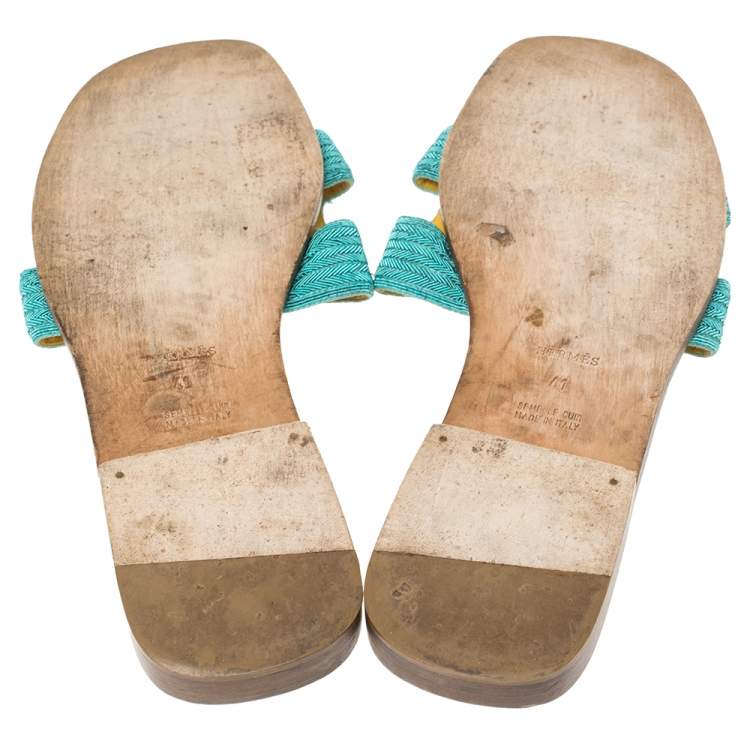 Pre Owned Hermes Blue Fabric Oran Flat Slides Size 41