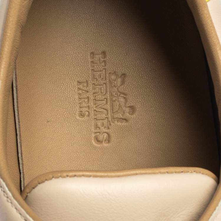 مملوكة مسبقًا Hermes Beige Pégase Pop Print Leather Quicker Low Top Sneakers Size 38