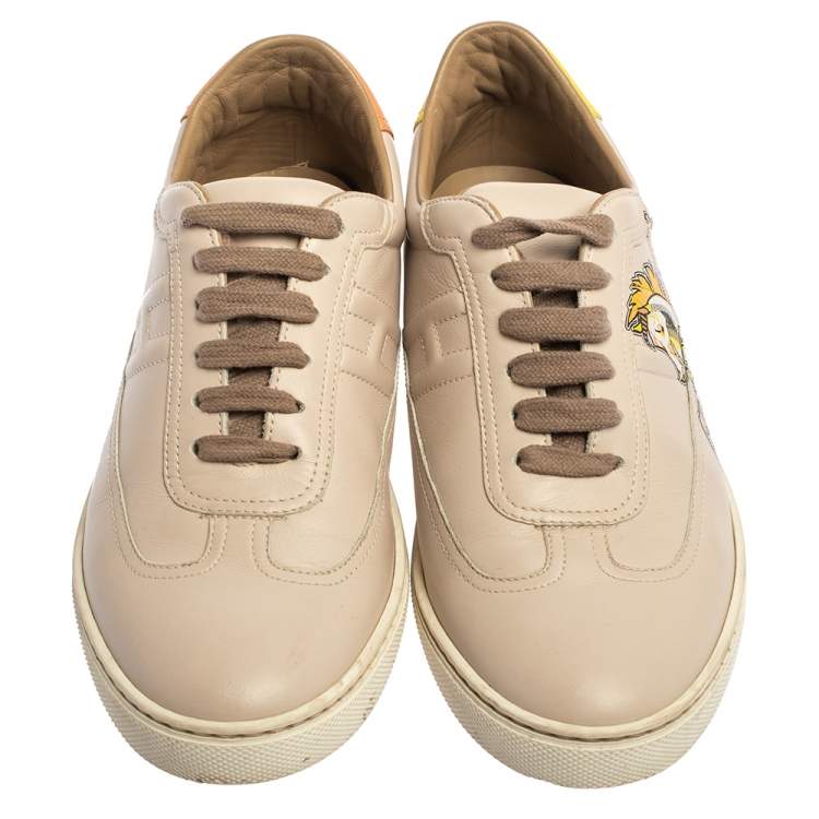 مملوكة مسبقًا Hermes Beige Pégase Pop Print Leather Quicker Low Top Sneakers Size 38