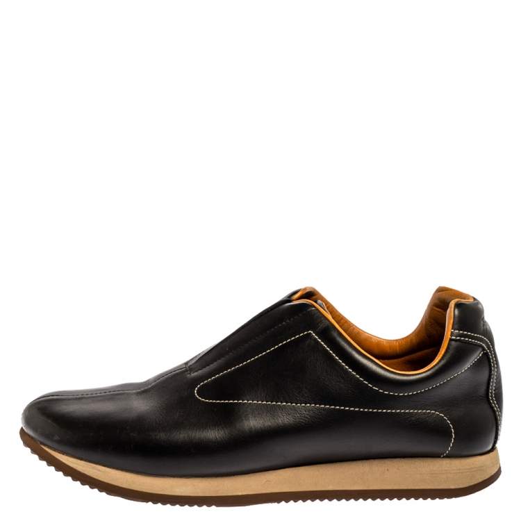 Pre Owned Hermes Brown Leather Slip On Sneakers Size 40