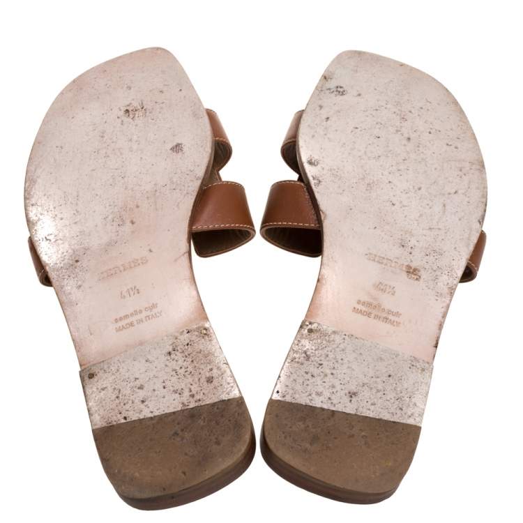 Pre Owned Hermès Brown Leather Oran Flats Size 41.5