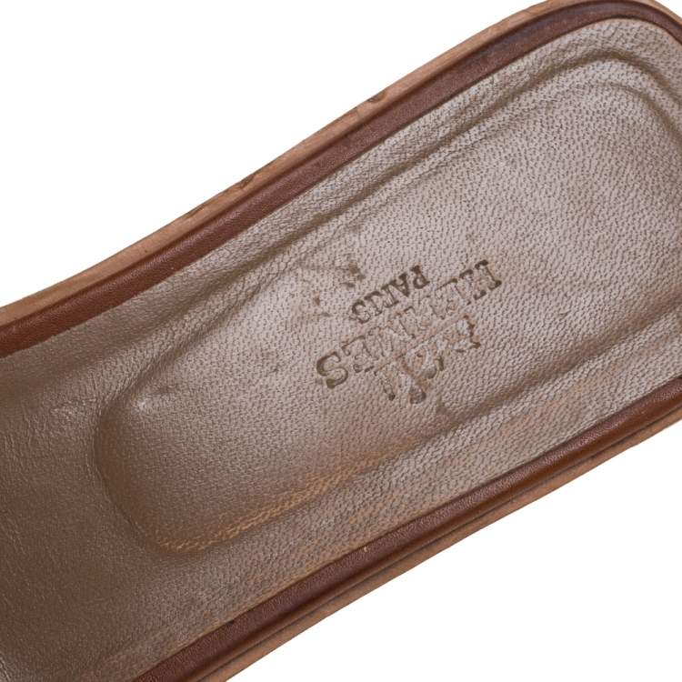 Pre Owned Hermès Brown Leather Oran Flats Size 41.5