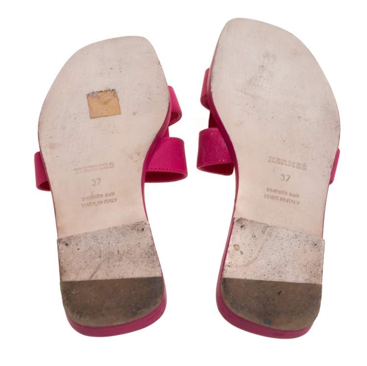 مملوكة مسبقًا Hermes Pink Leather Oran Slide Flats Size 37