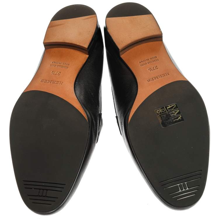 Pre Owned Hermès Black Leather Paris Loafers Size 37.5