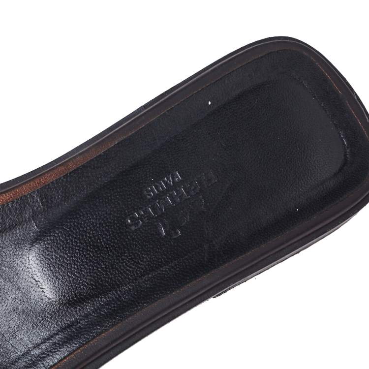 مملوكة مسبقًا Hermes Metallic Bronze Leather Oran Slide Flats Size 38.5