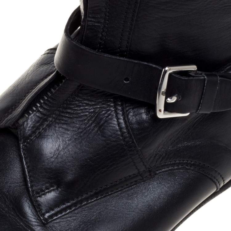 Pre Owned Hermes Black Leather Knee Length Boots Size 37