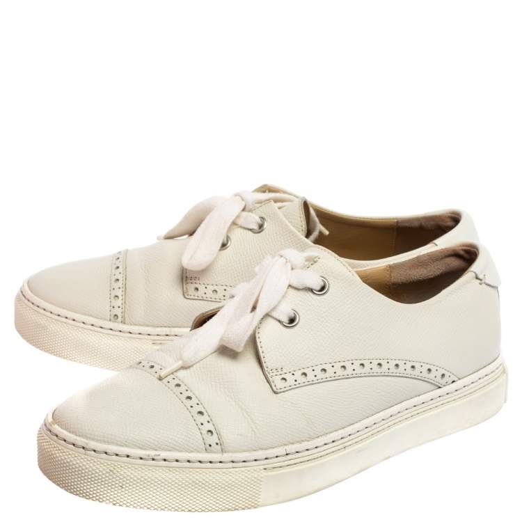Pre Owned Hermes White Leather Low Top Sneakers Size 36