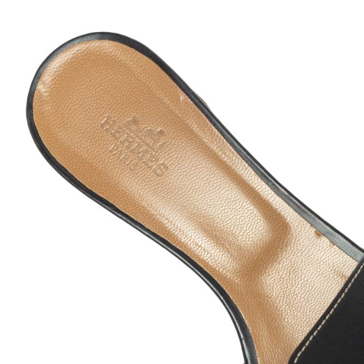 Pre Owned Hermes Black Leather Oran Sandals Size 37