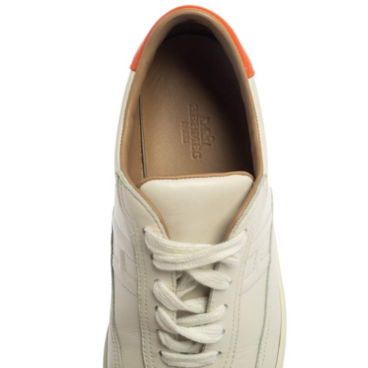 Pre Owned Hermes White Leather Lace Up Low Top Sneakers Size 37