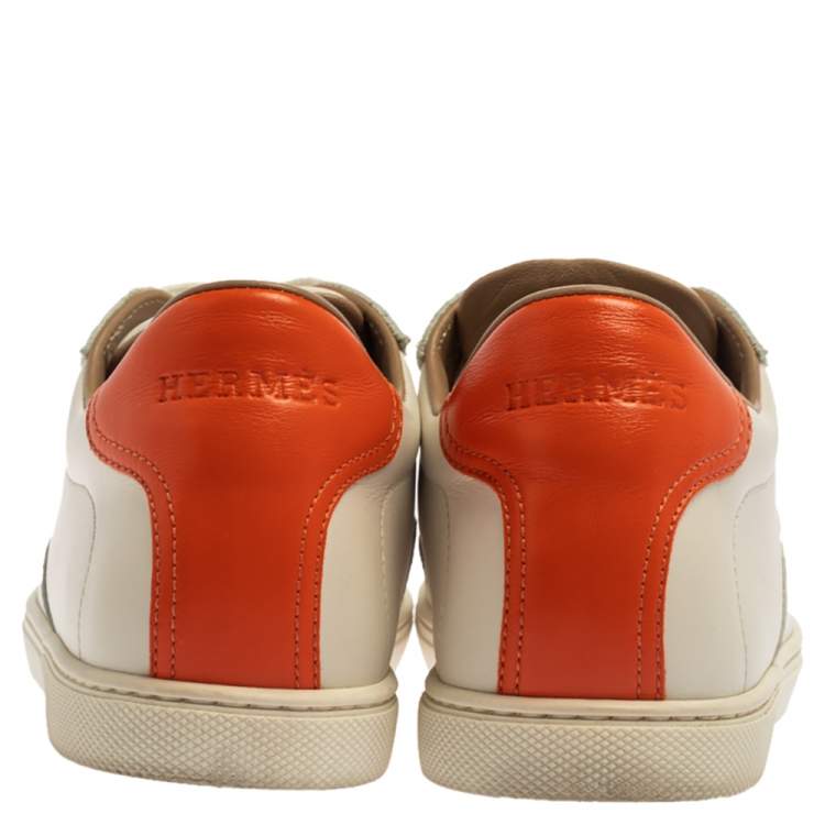 Pre Owned Hermes White Leather Lace Up Low Top Sneakers Size 37