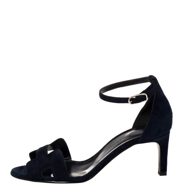 Pre Owned Hermes Blue Suede Night Sandals Size 37