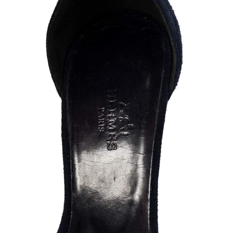 Pre Owned Hermes Blue Suede Night Sandals Size 37