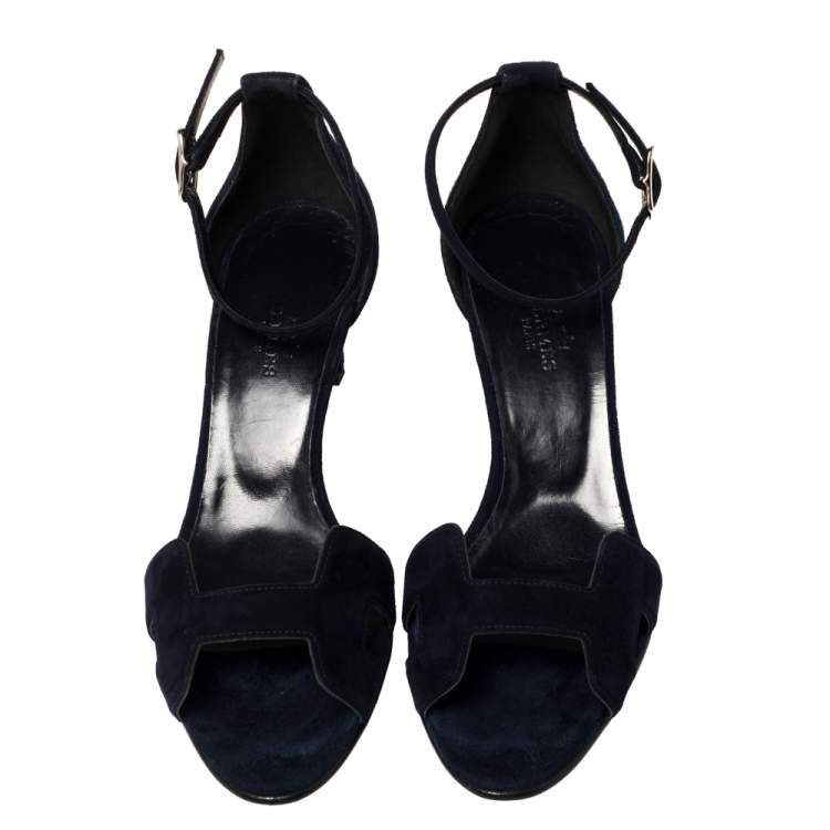Pre Owned Hermes Blue Suede Night Sandals Size 37