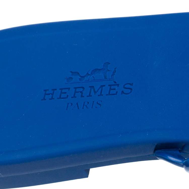 Pre Owned Hermes Blue Rubber Chaine d'Ancre Rivage Slide Sandals Size 37