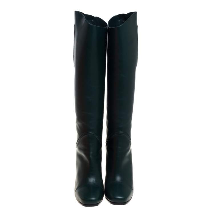 Pre Owned Hermes Green Leather Jumping Horse Boots Size 39