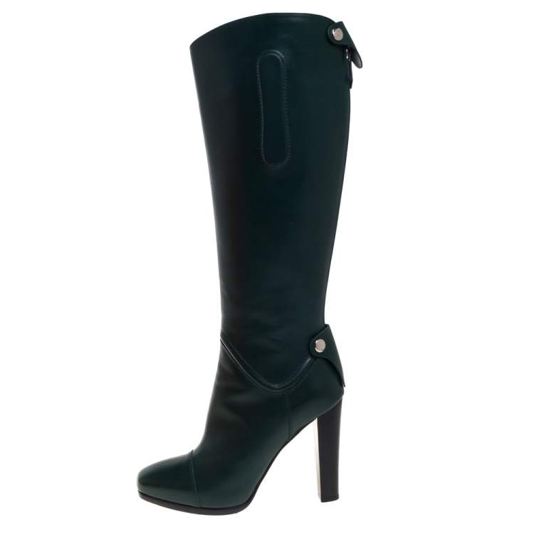 Pre Owned Hermes Green Leather Jumping Horse Boots Size 39