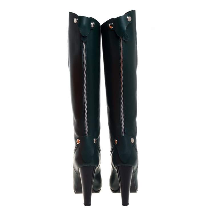 Pre Owned Hermes Green Leather Jumping Horse Boots Size 39