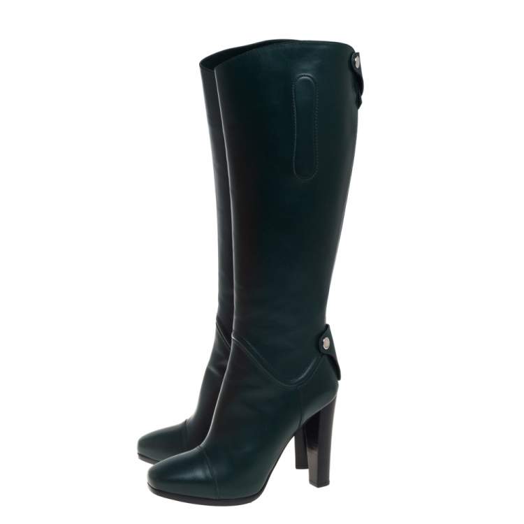 Pre Owned Hermes Green Leather Jumping Horse Boots Size 39