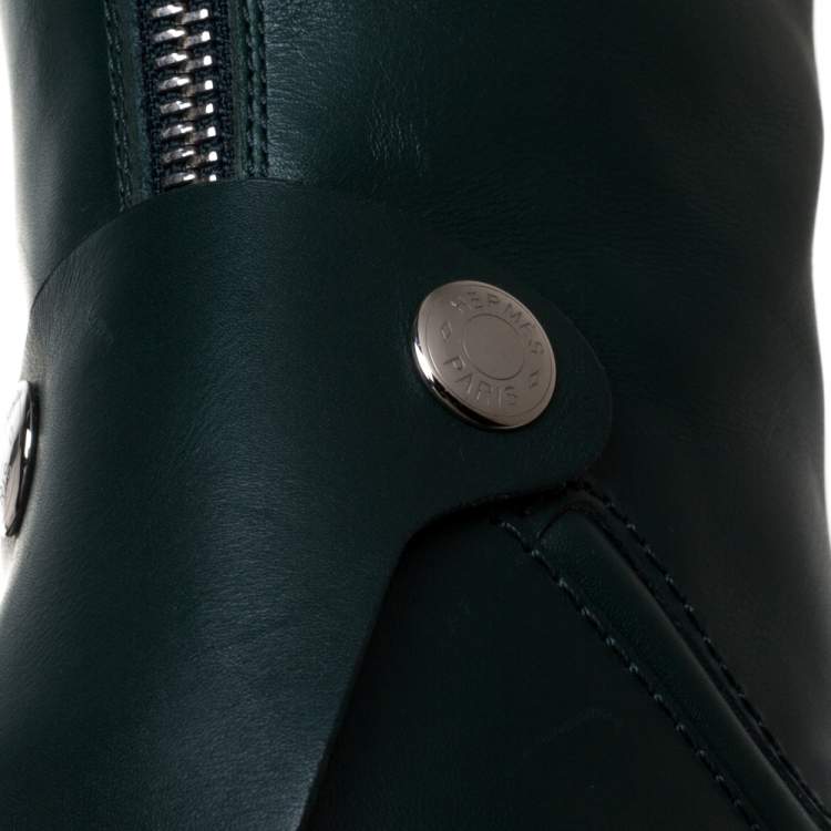 Pre Owned Hermes Green Leather Jumping Horse Boots Size 39
