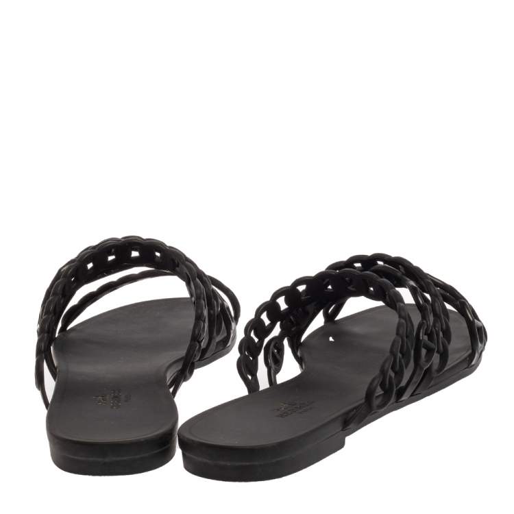 Pre Owned Hermes Black Rubber D'ancre Chaine Rivage Flats Size 40