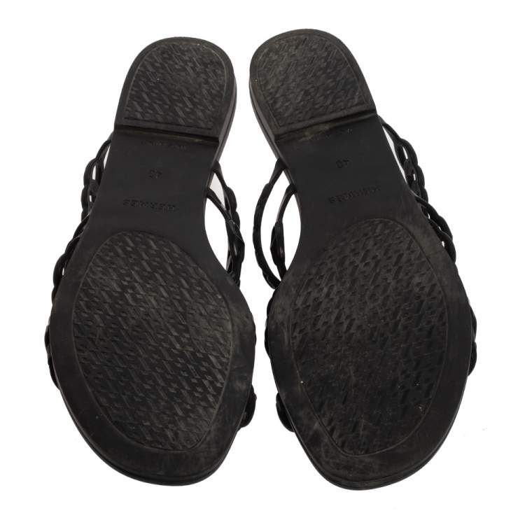 Pre Owned Hermes Black Rubber D'ancre Chaine Rivage Flats Size 40