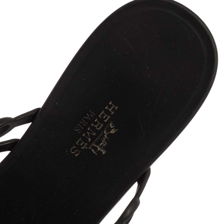 Pre Owned Hermes Black Rubber D'ancre Chaine Rivage Flats Size 40