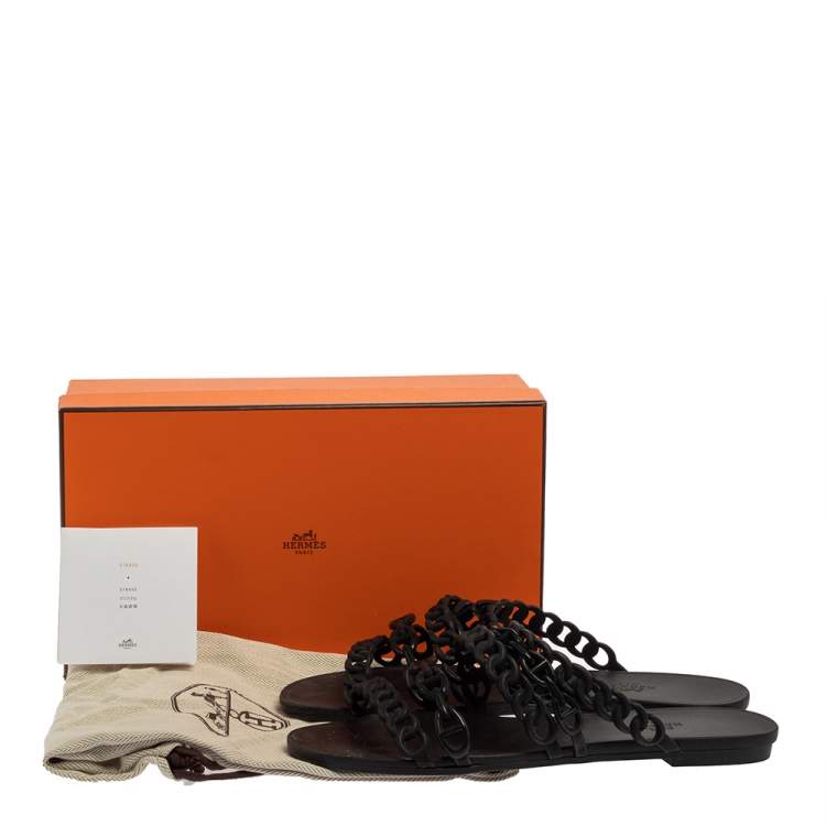 Pre Owned Hermes Black Rubber D'ancre Chaine Rivage Flats Size 40