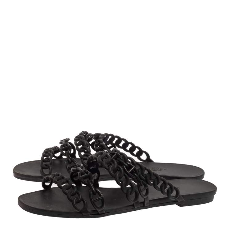 Pre Owned Hermes Black Rubber D'ancre Chaine Rivage Flats Size 40