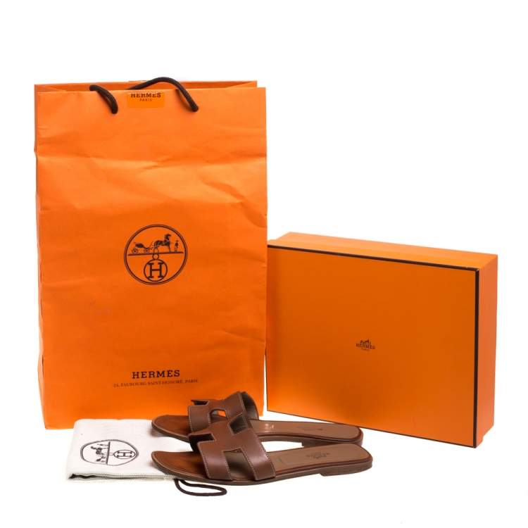Pre Owned Hermes Brown Leather Oran Sandals Size 40