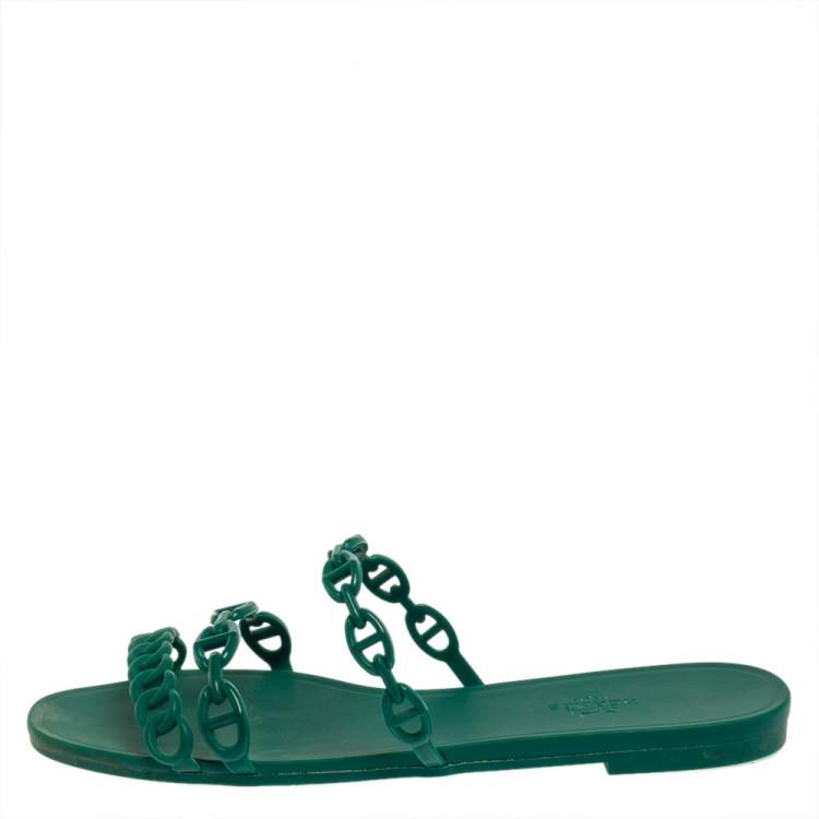 Hermes Green Rubber D'ancre Chaine Sandals Size 39 Hermes