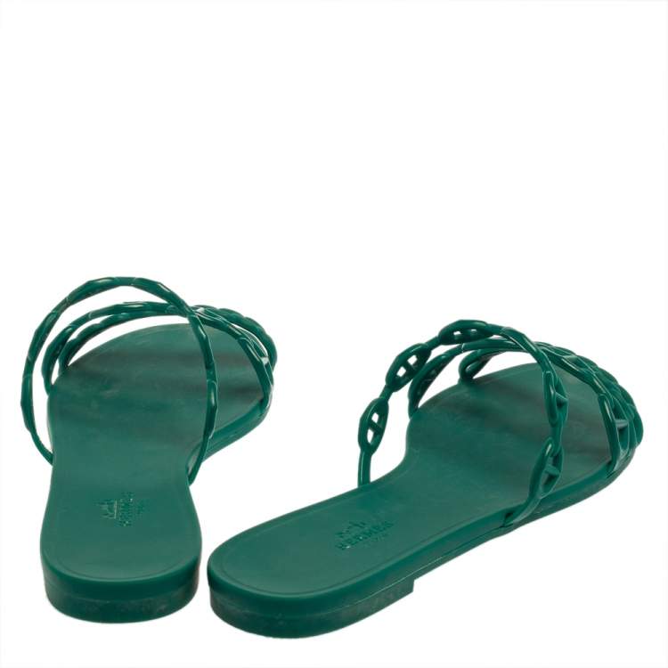 Pre Owned Hermes Green Rubber D'ancre Chaine Sandals Size 39