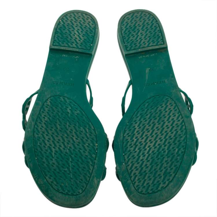 Pre Owned Hermes Green Rubber D'ancre Chaine Sandals Size 39