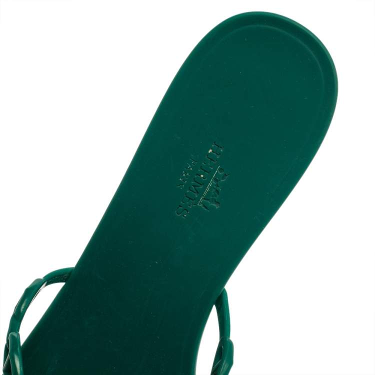 Pre Owned Hermes Green Rubber D'ancre Chaine Sandals Size 39