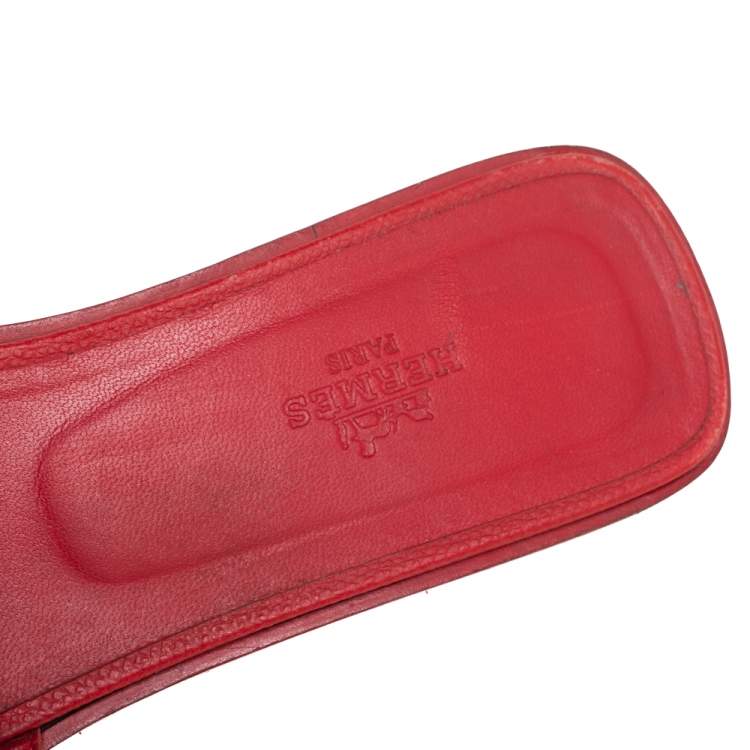 Pre Owned Hermès Red Leather Oran Slide Sandals Size 39