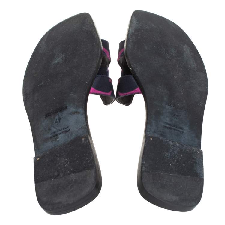 Pre Owned Hermes Multicolor Printed Canvas Oran Flat Slides Size 41