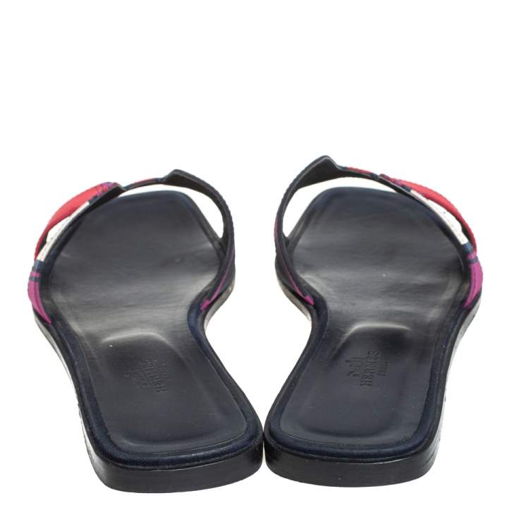Pre Owned Hermes Multicolor Printed Canvas Oran Flat Slides Size 41