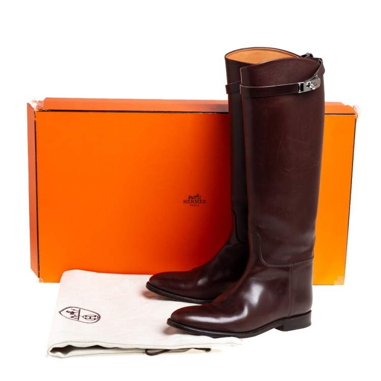 Pre Owned Hermes Brown Leather Jumping Knee Length Boots Size 38