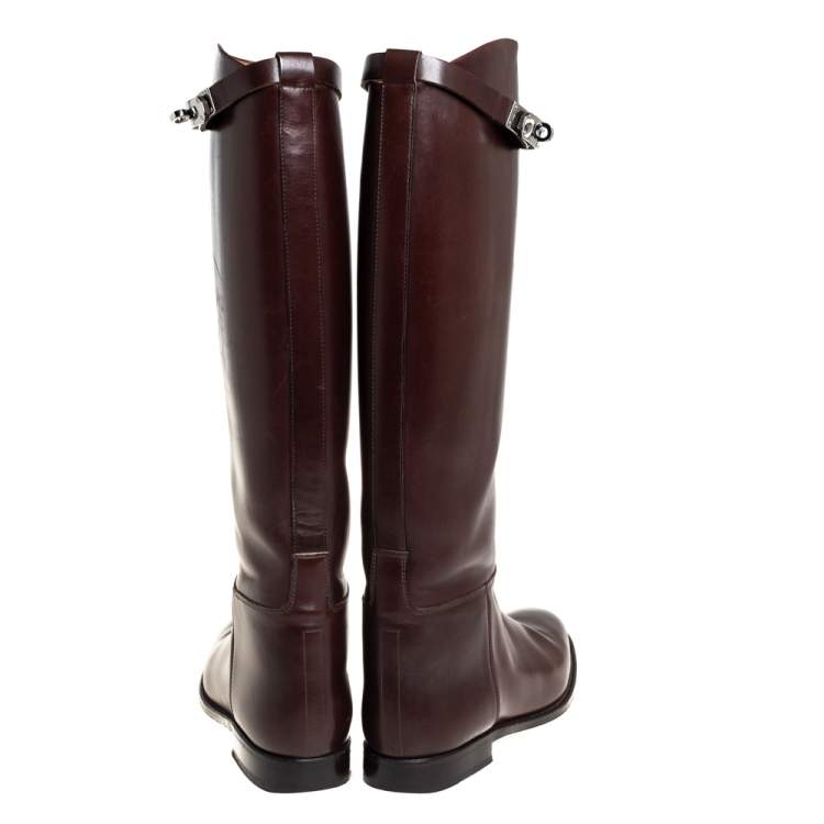 Pre Owned Hermes Brown Leather Jumping Knee Length Boots Size 38