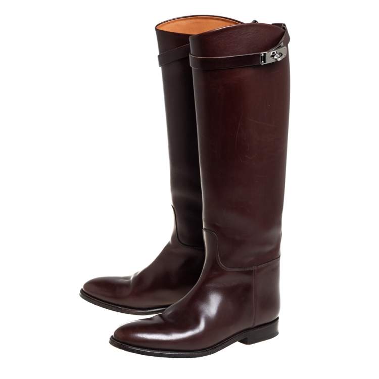 Pre Owned Hermes Brown Leather Jumping Knee Length Boots Size 38